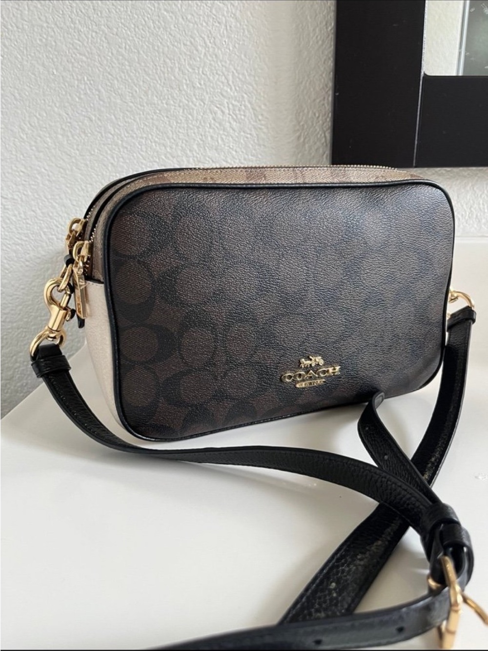 Coach Jes Brown & Black Signature Crossbody Bag